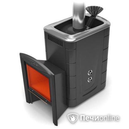 Дровяная банная печь TMF Гейзер 2014 Carbon Витра с теплообменником антрацит в Ярославле