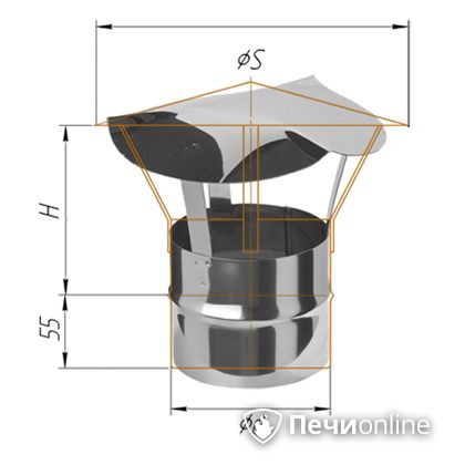 Дымоход Феррум Зонт нержавеющий 0.5 d-115 по воде в Ярославле